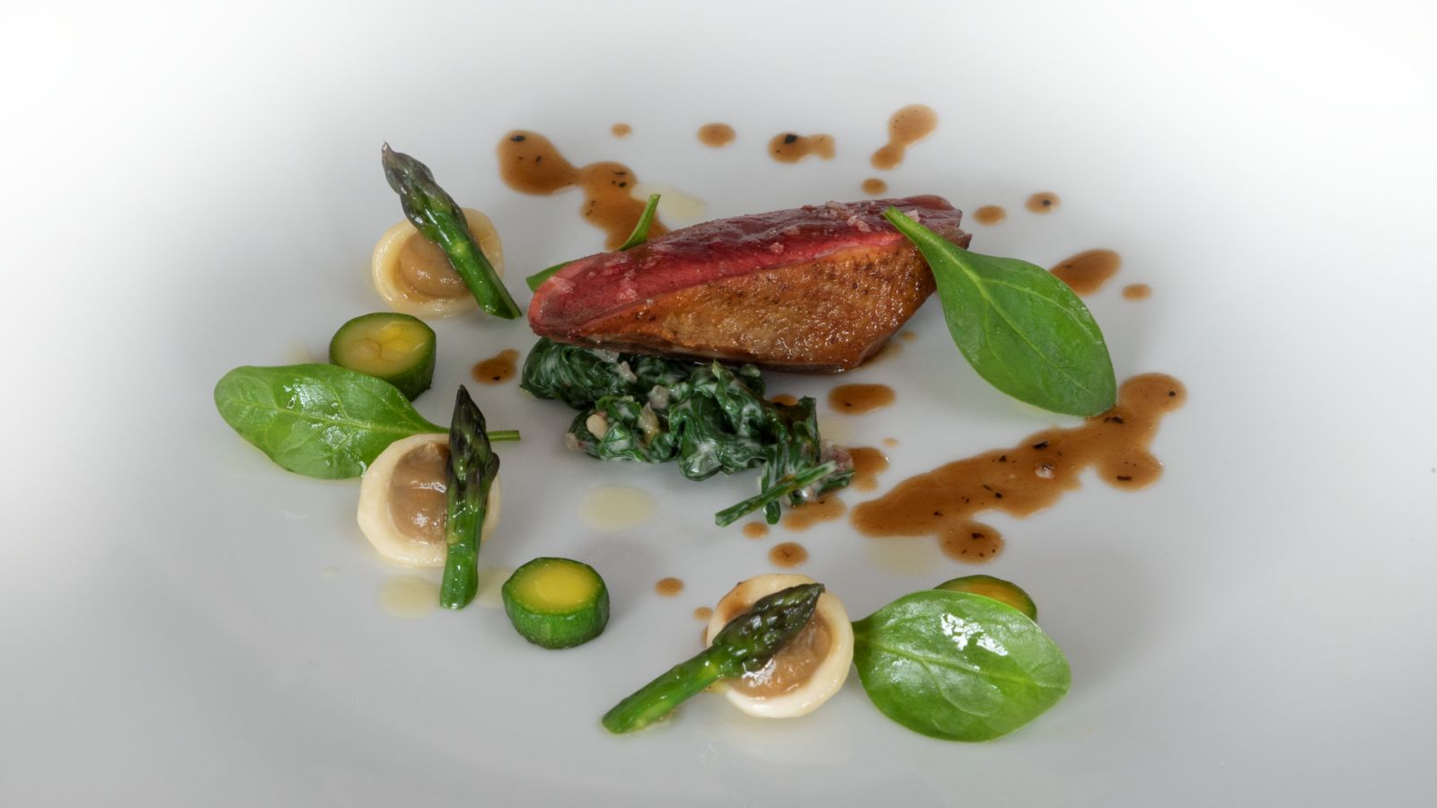 Squab with smoked eggplant and Perigueux sauce